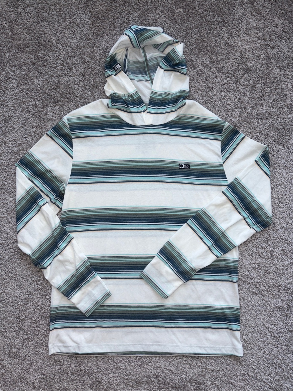 Salty Crew Striped Hooded Long-Sleeve Shirt - off-White, Teal & Navy